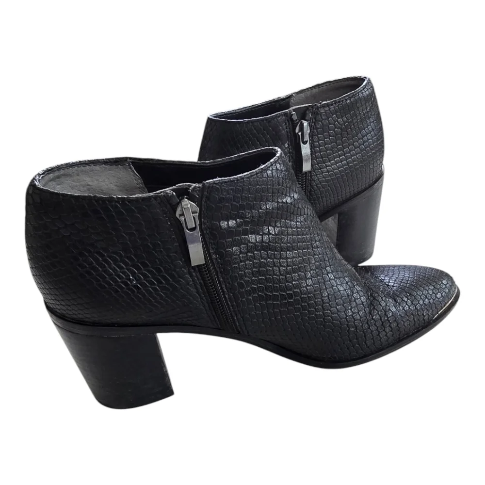 Franco Sarto Booties Women 9M Brooks Black Ankle Zip Snake Embossed Block Heel